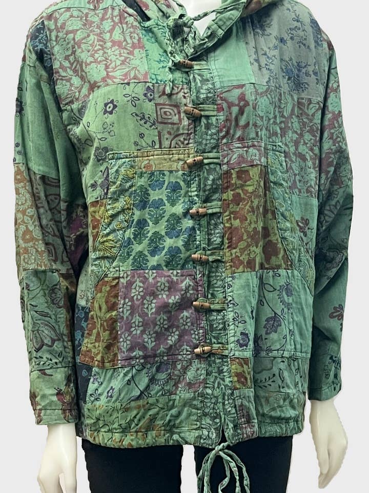 MC-08-GN - Patchwork Hoodie for wholesale by Leopards & Roses