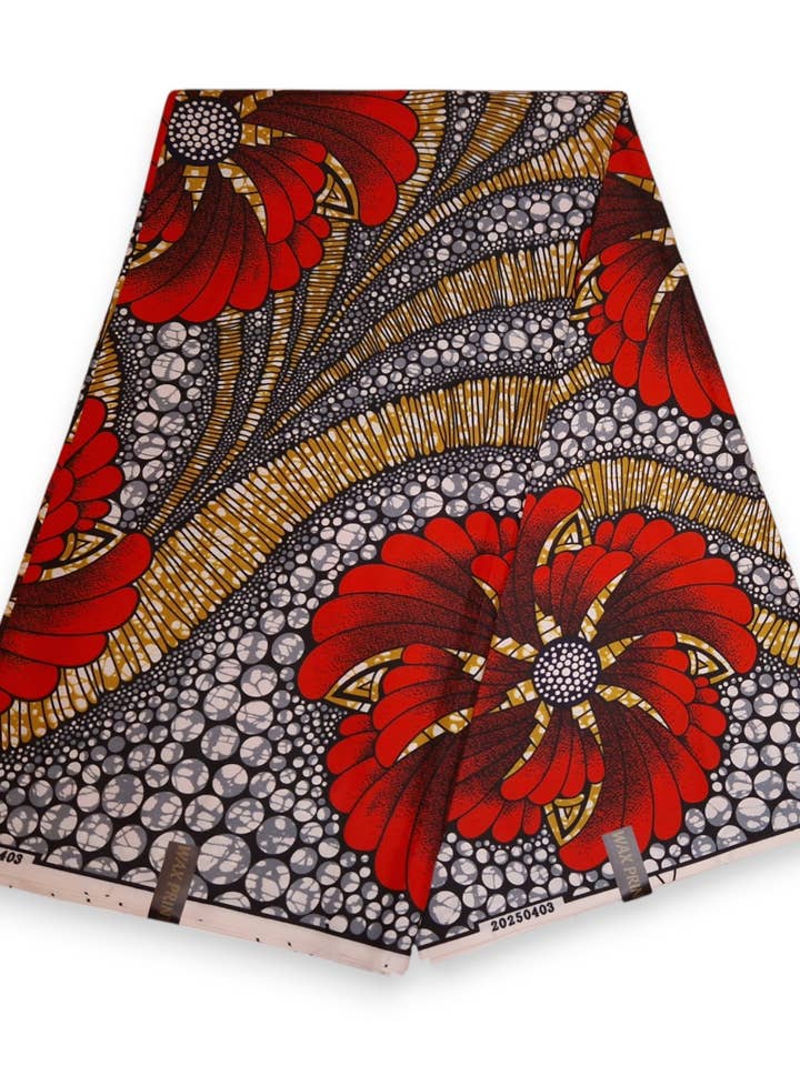 6 Yards - African print fabric - Red Flower PO-5064 - Polycotton for wholesale by AfricanFabs