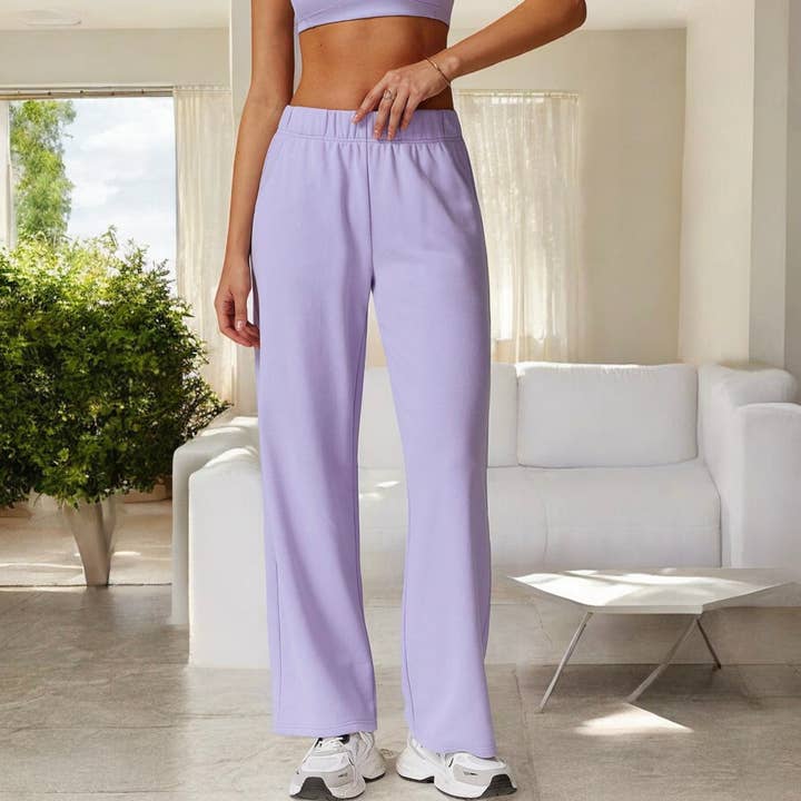 Active by Anna-Kaci – wholesale Lounge Sweatpants/jogging bottoms – Women's – Elastic Waist Wide Leg Sweatpants with Pockets for Lounge19