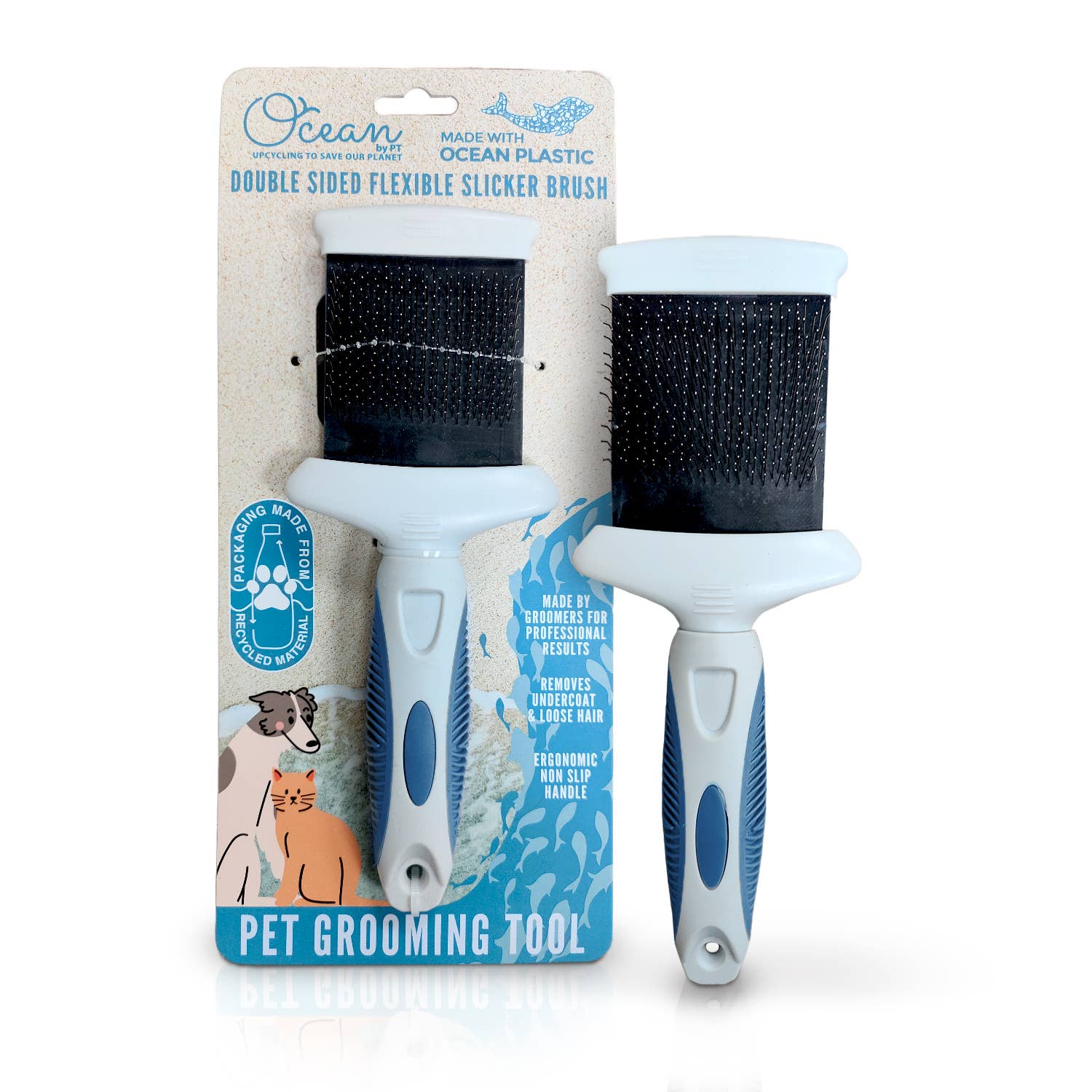 Precious Tails - Wholesale Pet Brush - Cat/Dog - Ocean Plastic by PT Double-Sided Flexible Slicker Brush 7