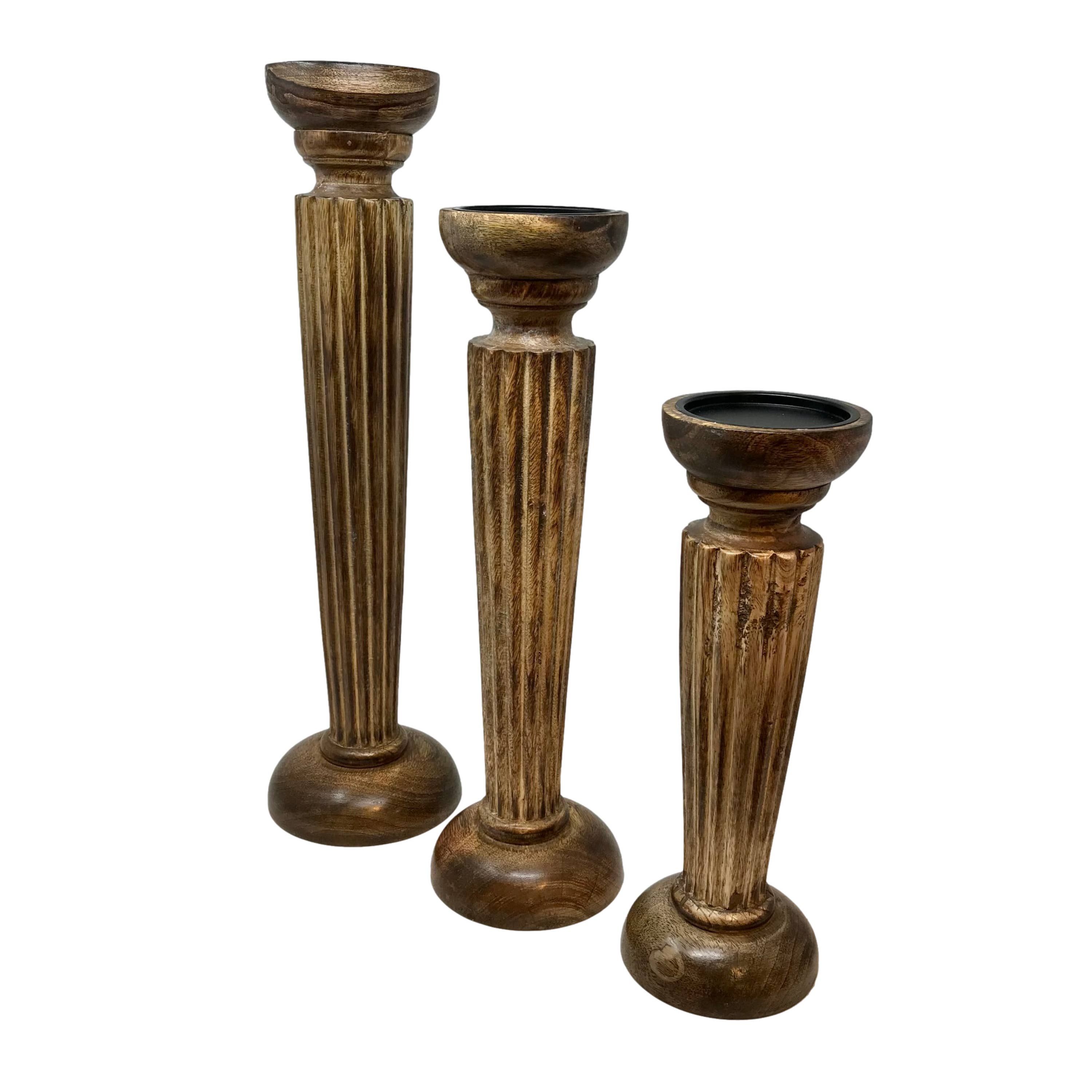 Wilco Home - Vendita all'ingrosso Portacandele - Set di 3 portacandele a colonna in legno Hampshire2