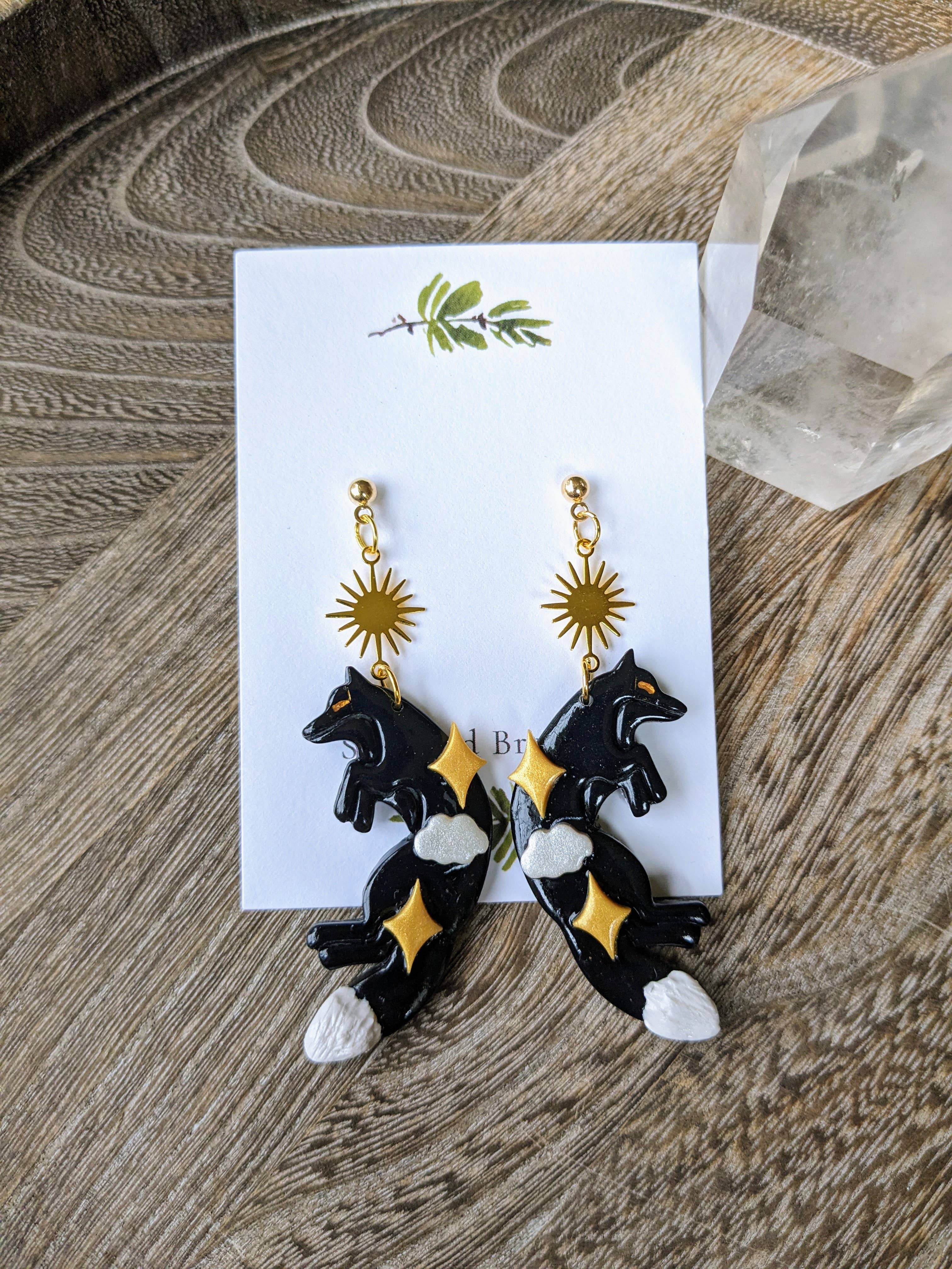 Stag and Branch - Wholesale Dangle Earrings - Celestial Black Fox Dangle Earrings | Handmade Polymer Clay0