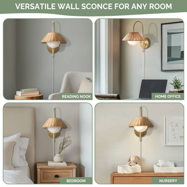 Olliix - Wholesale Sconce - Rattan Weave Gold Plug-in Wall Scone Light1