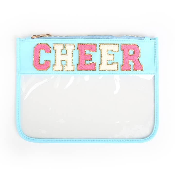 Varsity Letter Patch Clear Zippered Pouch Bag - CHEER for wholesale by The Spotted Zebras