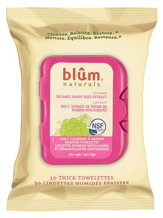 Lingettes nettoyantes et démaquillantes quotidiennes pour la vente par Blum Naturals