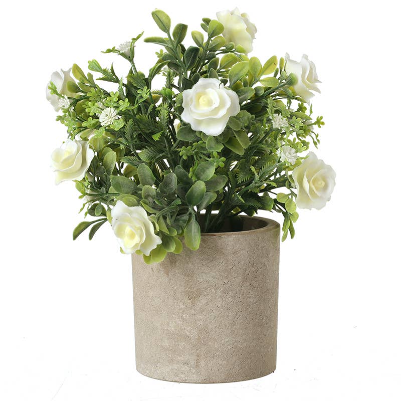 Heaven Sends – wholesale Artificial flowers – WHITE ROSE PLANT IN POT0