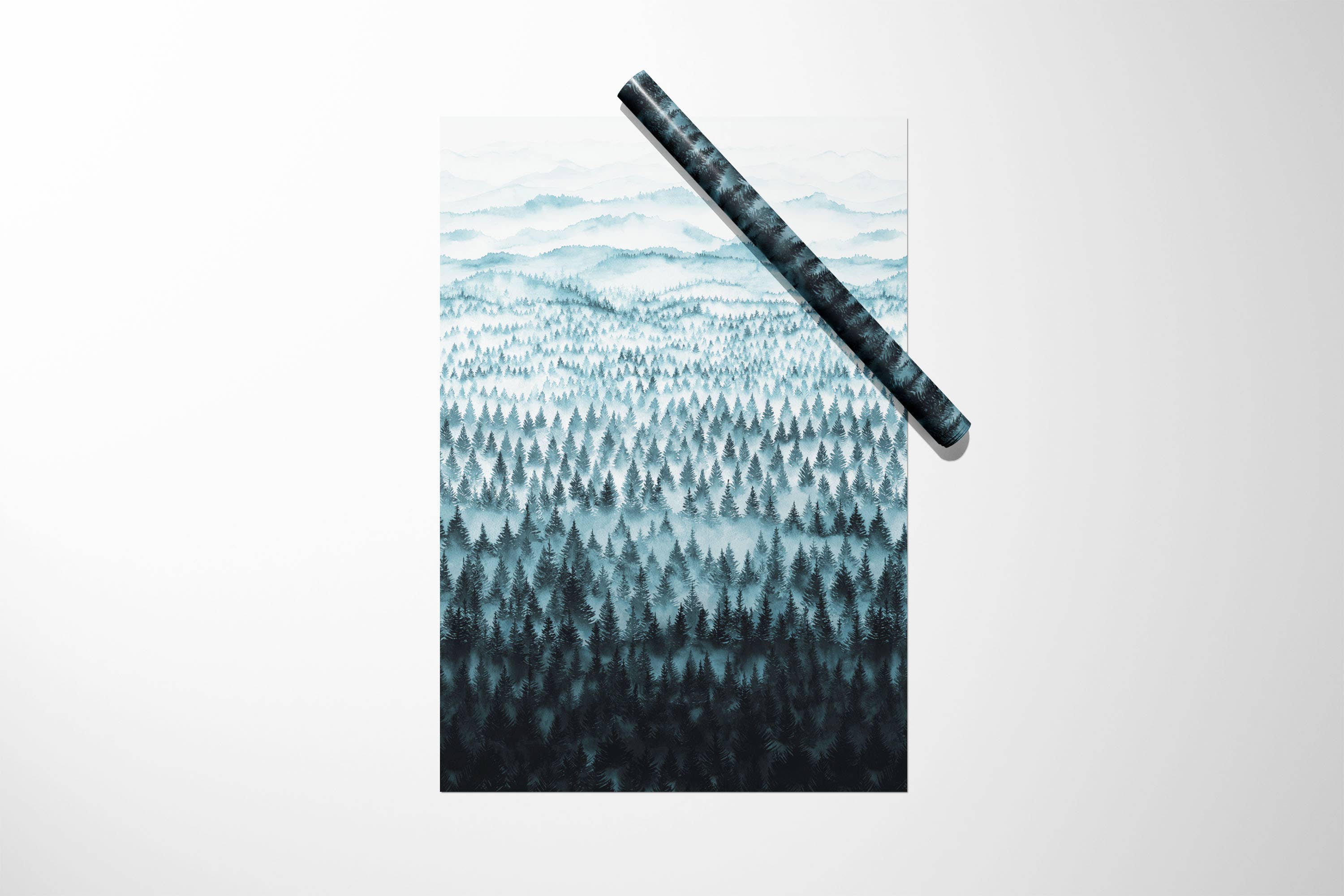 Rebecca Reck Art – wholesale Flat wrap – “Walden” wrapping paper, MATT, forest, mountains4