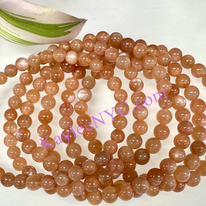 KayleeNYC - Wholesale Beaded Bracelet - Natural Peach Moonstone 6mm 7.5” Stretch Bra1