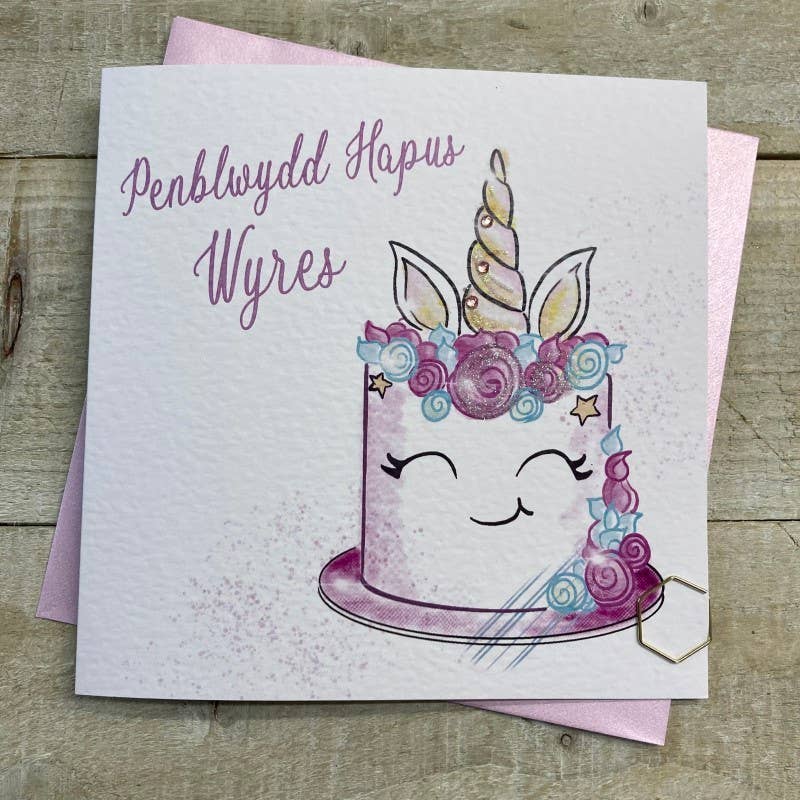 White Cotton Cards - Wholesale Birthday Card - Welsh Birthday - Granddaughter Unicorn Cake (W-R101-GD)0