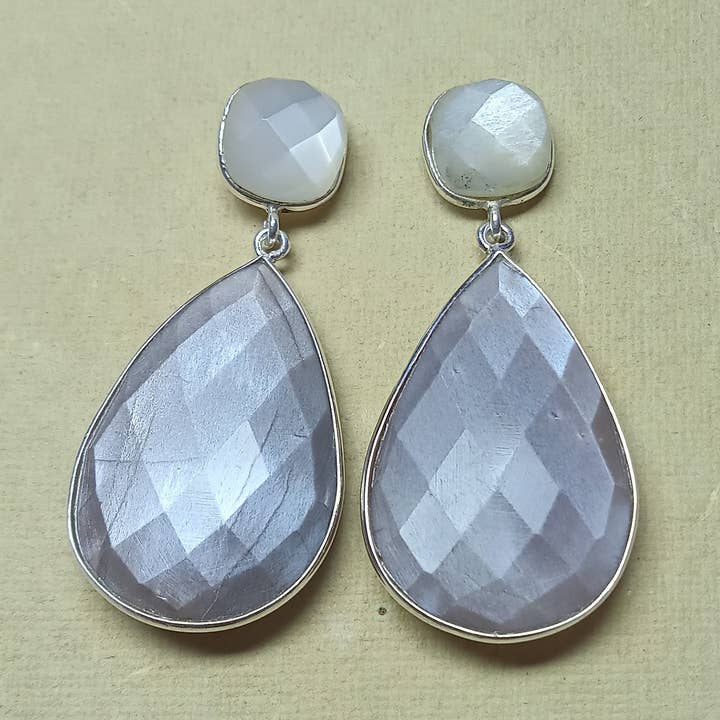 Chocolate Moonstone Sterling Silver Dangle Earrings for wholesale by Rishi Jewelry