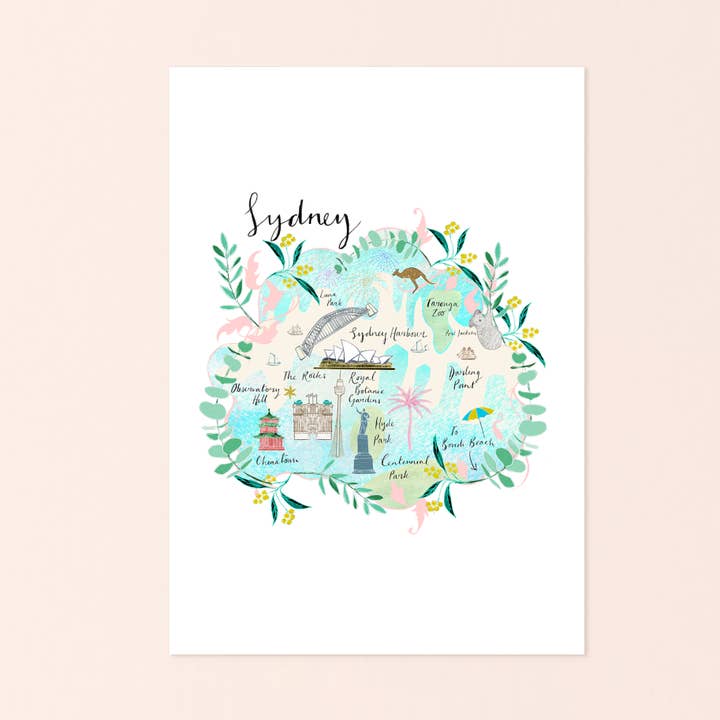 Carte de la ville de Sydney - Impression murale pour la vente par Josie Shenoy Illustration