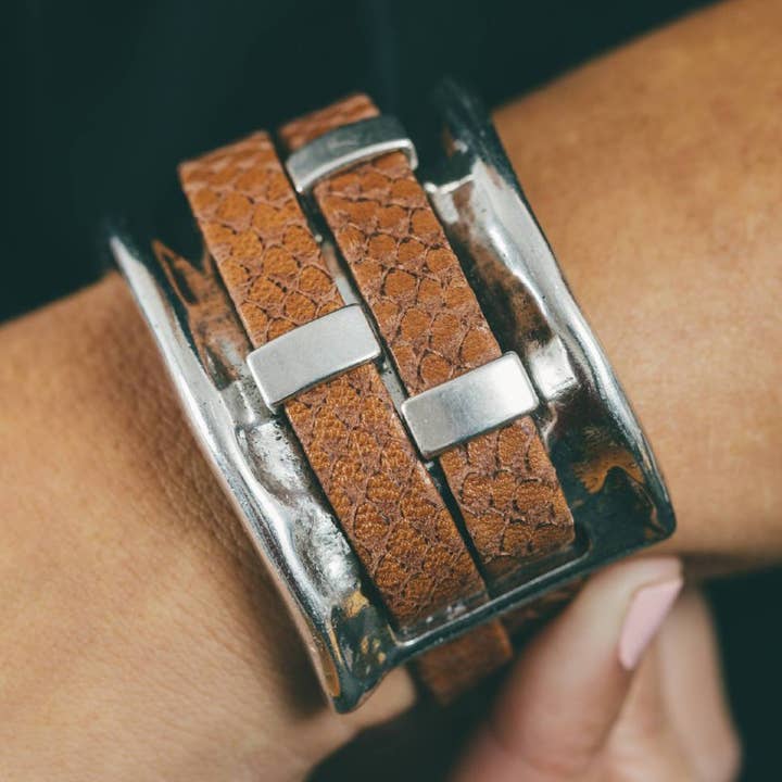 Brown Leather Cuff Bracelet for wholesale by Designed by Stacey Jewelry