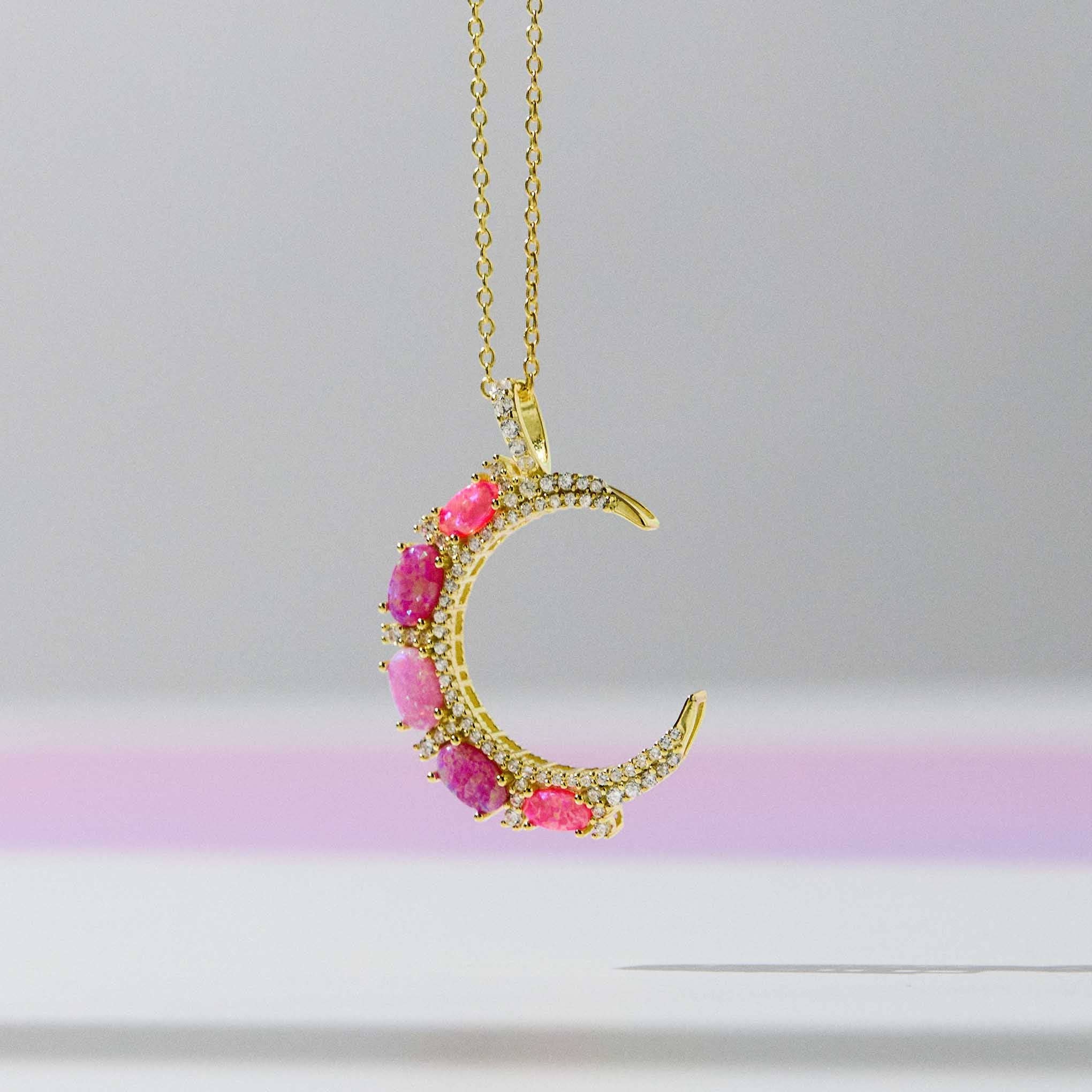 La Kaiser - Venta al por mayor Collares con colgantes/abalorios - Colgante de Luna Creciente de Ópalo Rosa4