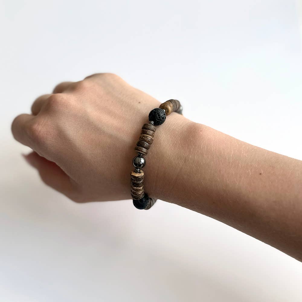 VIE – wholesale Beaded bracelet – Coconut Rondelle Beads Bracelet, with Oil Diffuser Lava Rock7