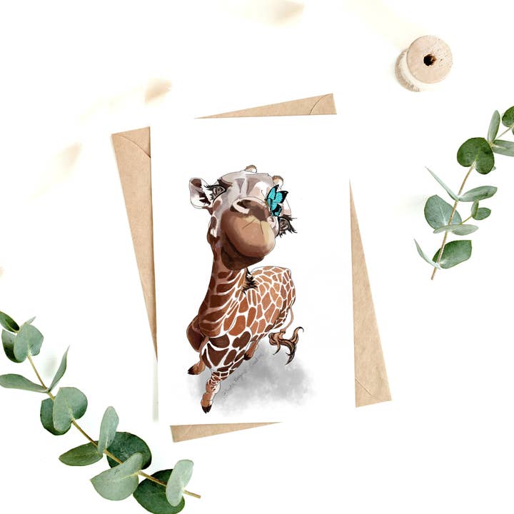 Kristin Bergene Creative LLC - Wholesale Season's Greetings Card - Giraffe & Butterfly Greeting Cards | Blank Inside, Set of 103