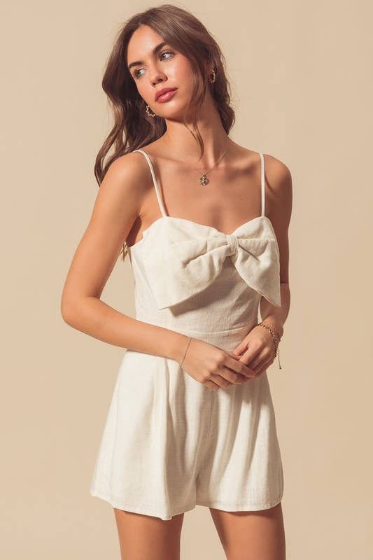 OFF WHITE Fully Lined Bow Front Lovely Casual Romper for wholesale on Faire1