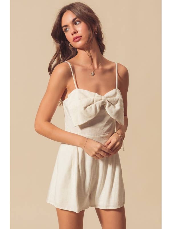 OFF WHITE Fully Lined Bow Front Lovely Casual Romper for wholesale on Faire1