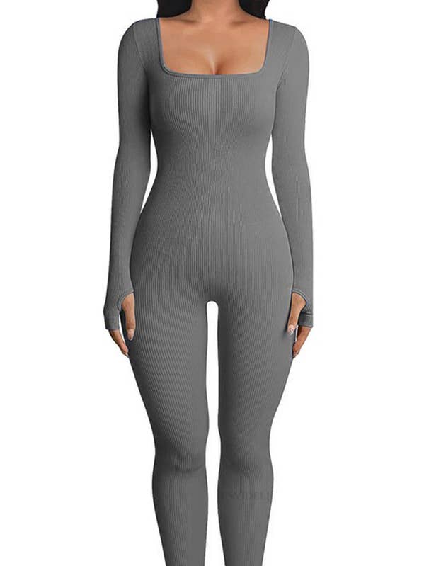 Color 5 - Wholesale Unitard - Women's - Seamless ribbed long sleeve basic yoga work out jumpsuit1