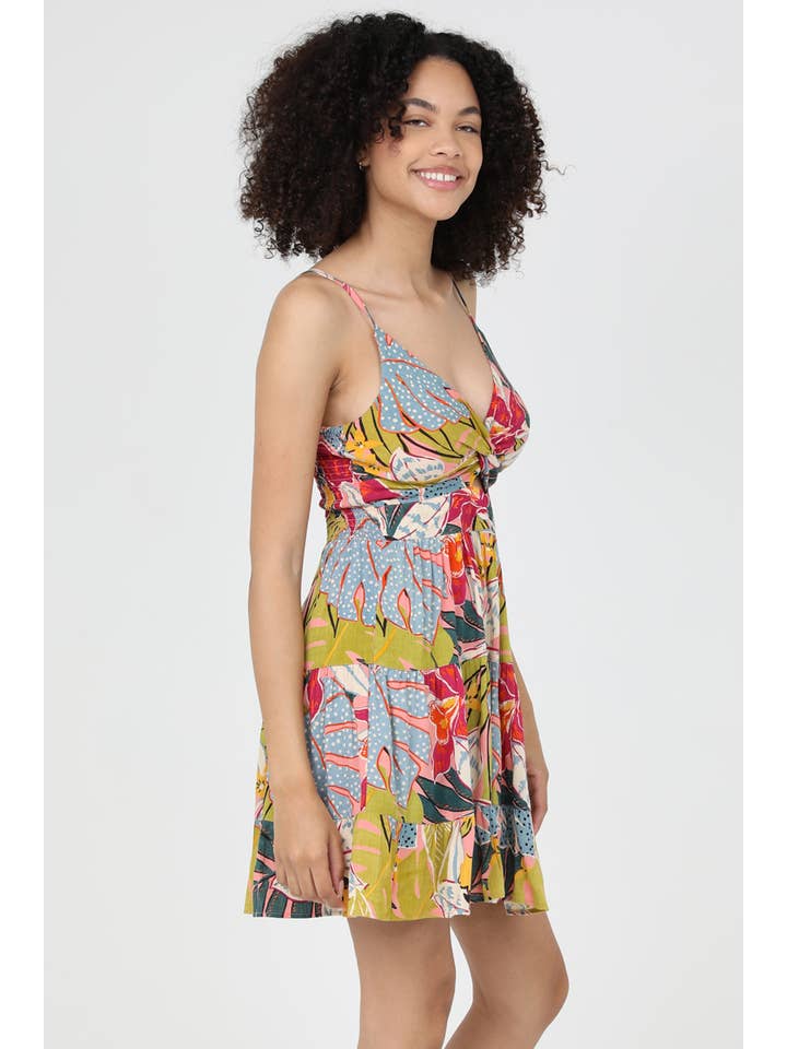 ANGIE - Wholesale Dress - Women's - C4143-A865 TROPICAL PRINT V NECK TWIST FRONT CUT OUT DRESS1