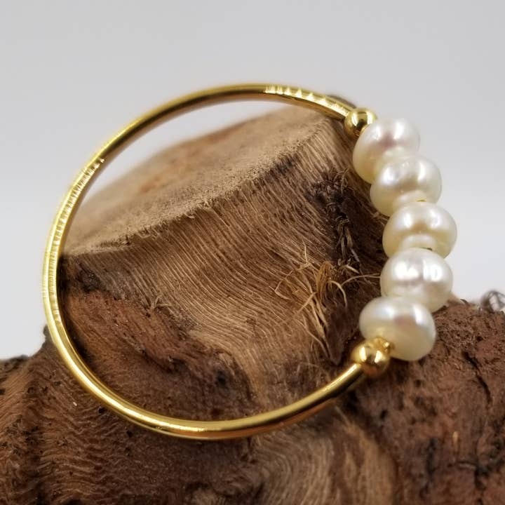 Natural Freshwater Pearl Titanium Steel Ring for wholesale by CHAKRA JEWELRY