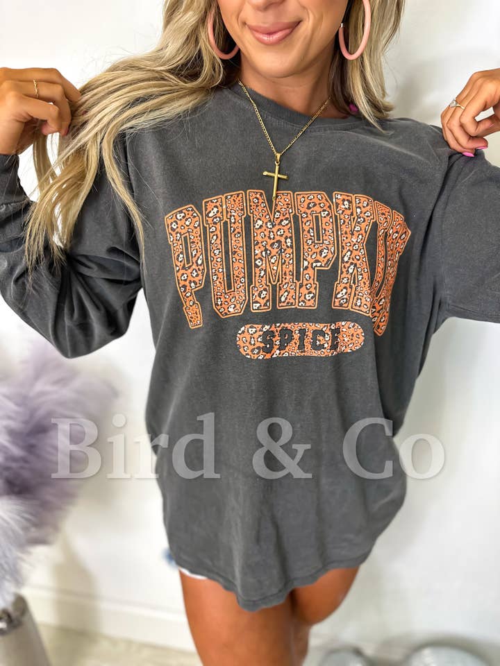 Camiseta estampada de manga larga con estampado Pumpkin Spice Leopard Pepper para venta al por mayor de birdie