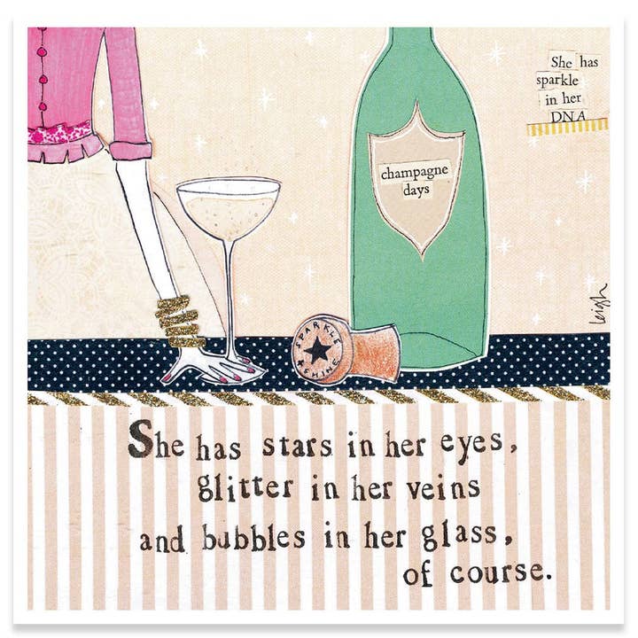 BUBBLES IN HER GLASS CONGRATULATIONS GREETING CARD 5.5 x 5.5" for wholesale by Calypso Cards LLC