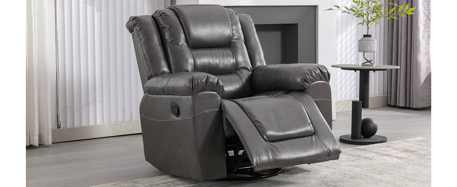 Orange County Decor - Wholesale Chair - 360 Swivel And Rocking Home Theater Recliner Manual Recliner Chair With Wide Armrest For Living Room,Bedroom, Grey Grey Foam Pu3