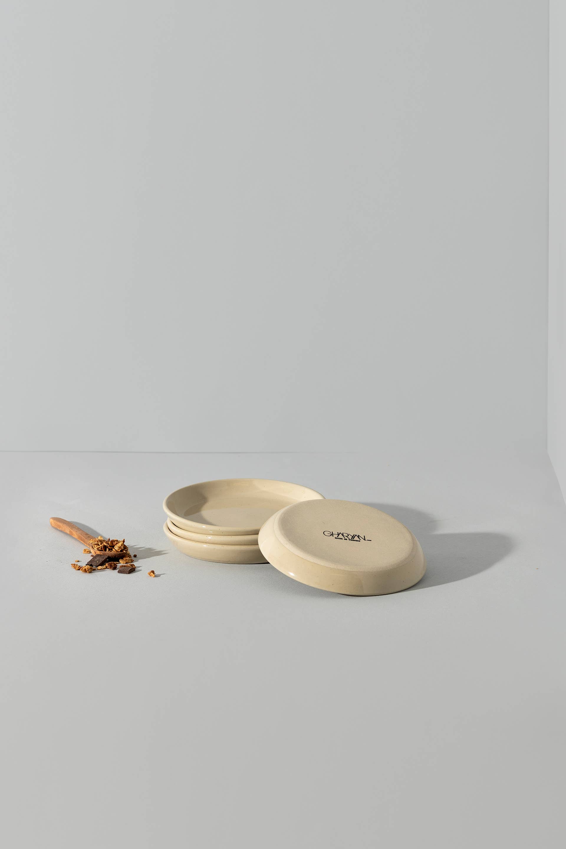 GHARYAN Stoneware & Olive Wood Tableware | Ships from USA - Wholesale Dinner Plate - Handmade Stoneware Flat Side Plate | Edan 5.1"7