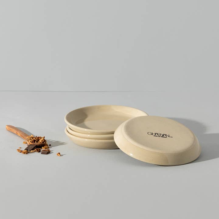 GHARYAN Stoneware & Olive Wood Tableware | USA - Wholesale Dinner Plate - Handmade Stoneware Flat Side Plate | Edan 5.1"7