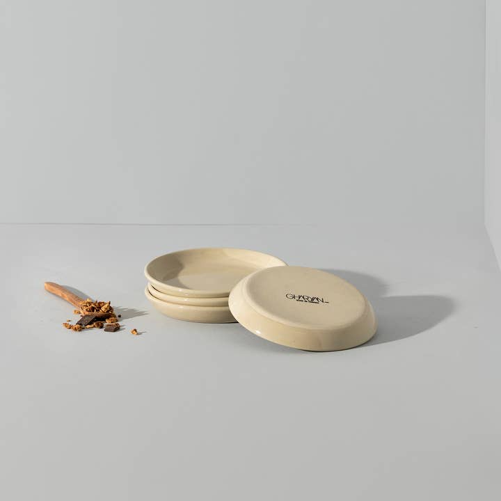 GHARYAN Stoneware & Olive Wood Tableware | Canada - Wholesale Dinner Plate - Handmade Stoneware Flat Side Plate | Edan 5.1"7