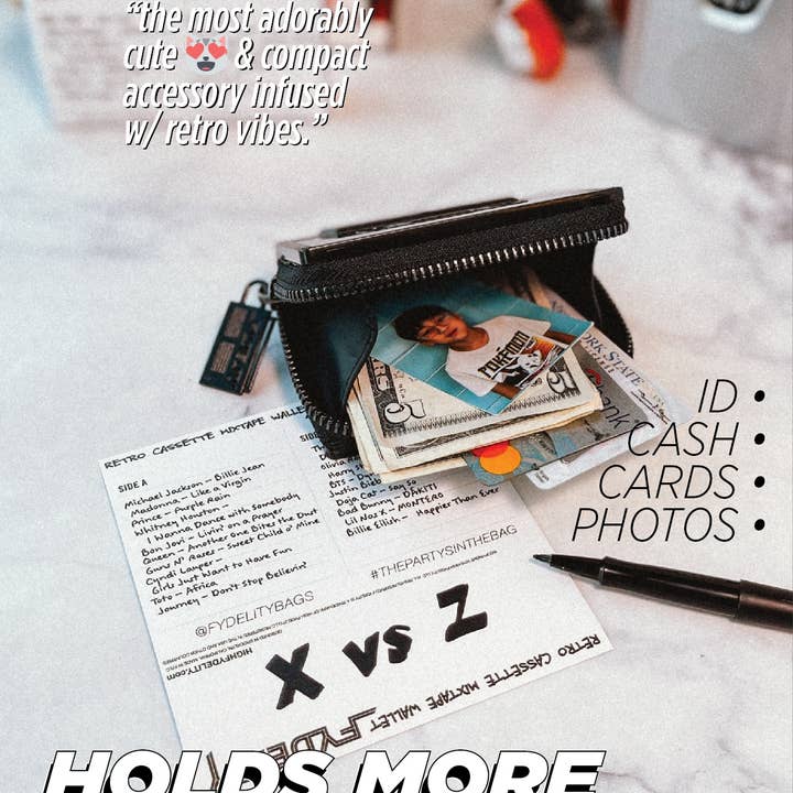 Fydelity - Wholesale Wallet - Unisex - Retro Cassette Wallet | 80s Card Holder Coin Purse | Black4