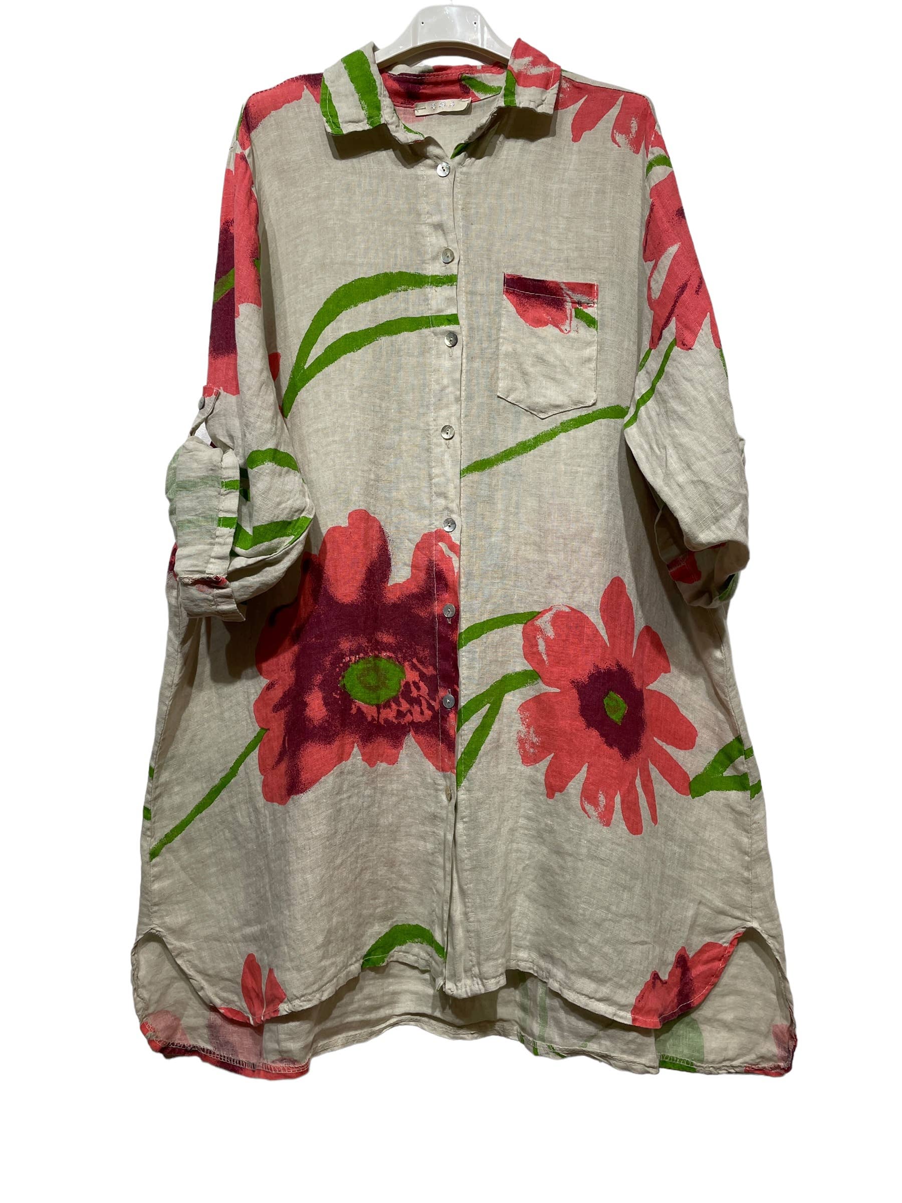 LINEN & COTTON HOUSE - Wholesale Button Down Shirt - Women's - 46102 FLORAL LINEN SHIRT11