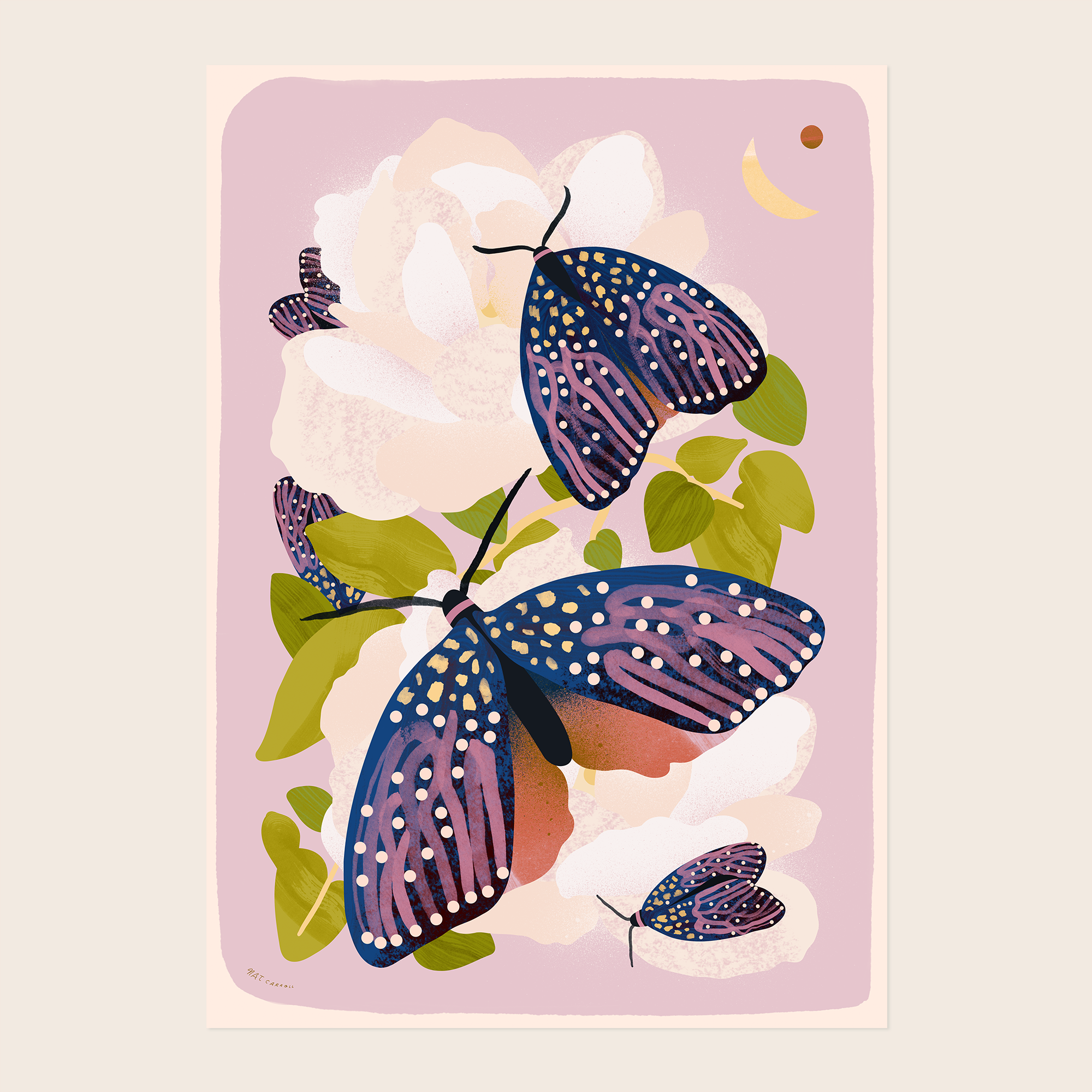 Nat Carroll - Wholesale Art Print - Moths and the Moon — Art Print, Animal Wall Art1