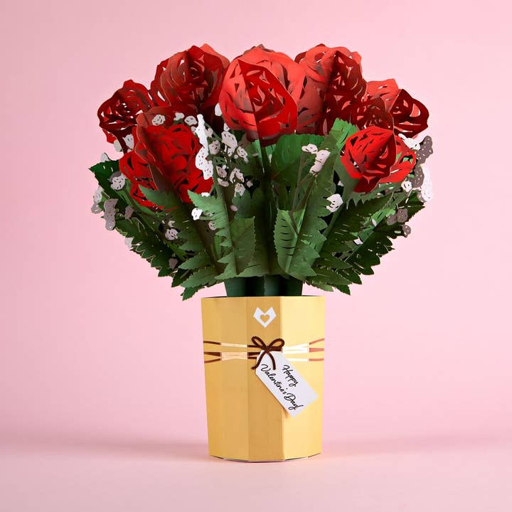 Lovepop Cards - Wholesale Valentine's Day Card - Valentine's Day Flower 12”H x 8.5”W Bouquet, Flower Vase
