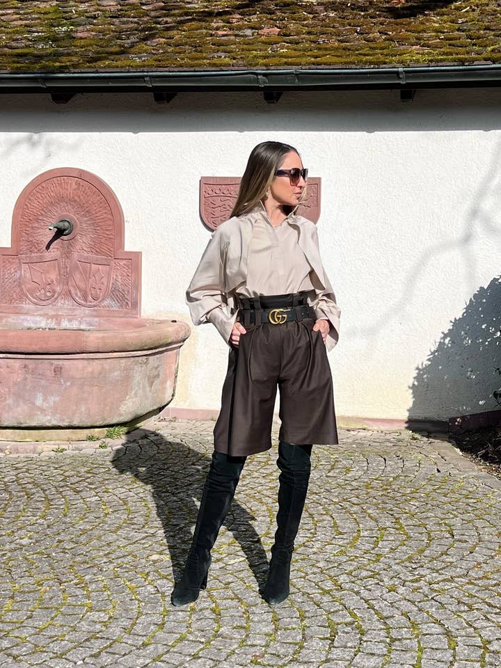 Broadway Monica Virgin Wool Bermuda Shorts in Coffee Brown for wholesale by ETNA