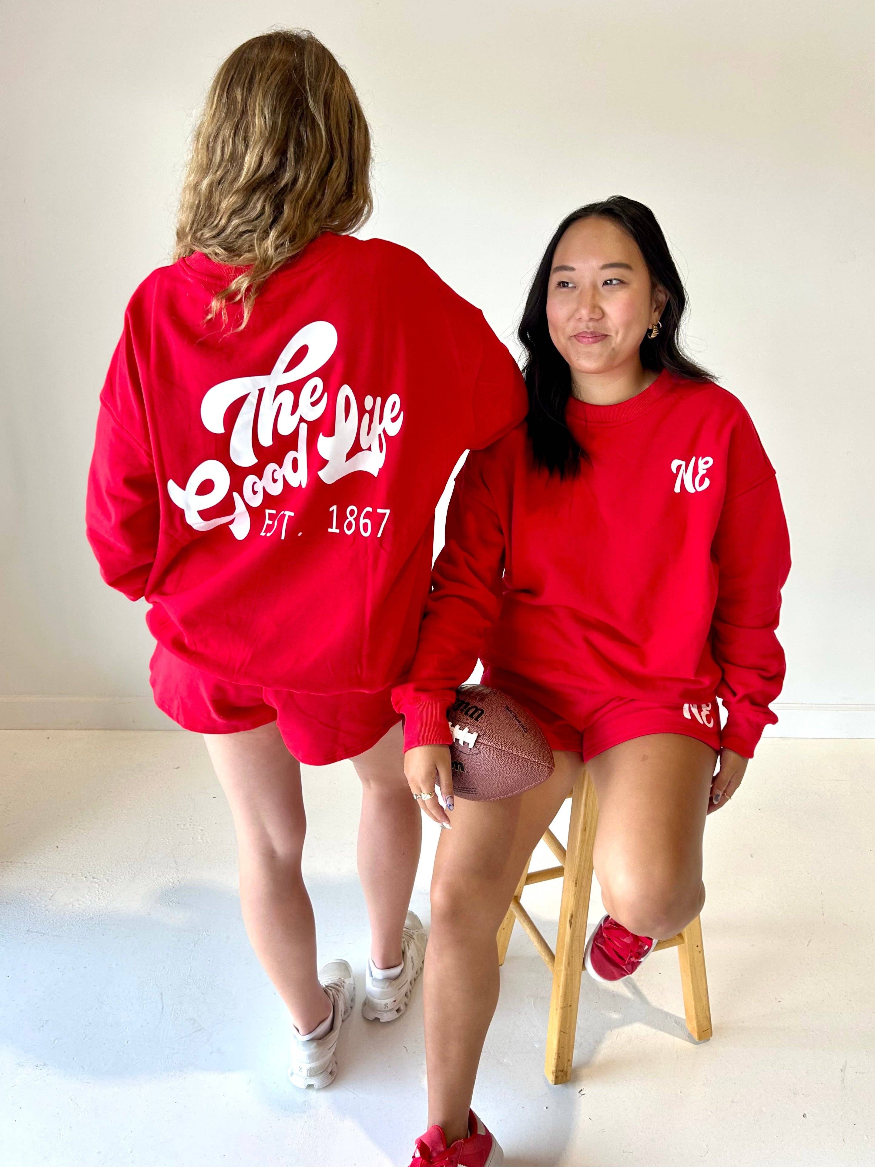 Red NE Good Life Core Sweatshirt for wholesale on Faire7