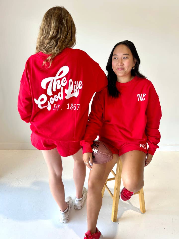Red NE Good Life Core Sweatshirt for wholesale on Faire7