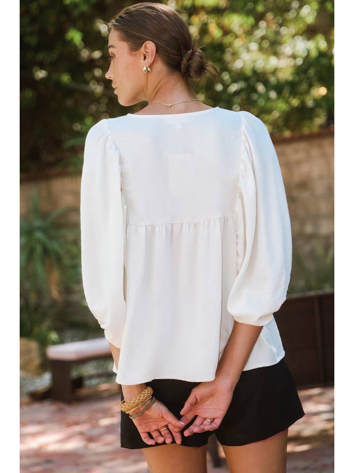 Oddi – Großhandel Bluse – Damen – Luftiger Batwing-Top mit 3/4-Ärmeln6