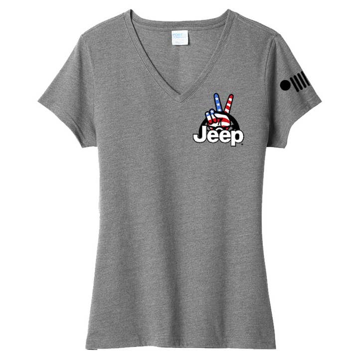 Ladies Jeep® Wave USA V-neck - Heather Grey for wholesale on Faire