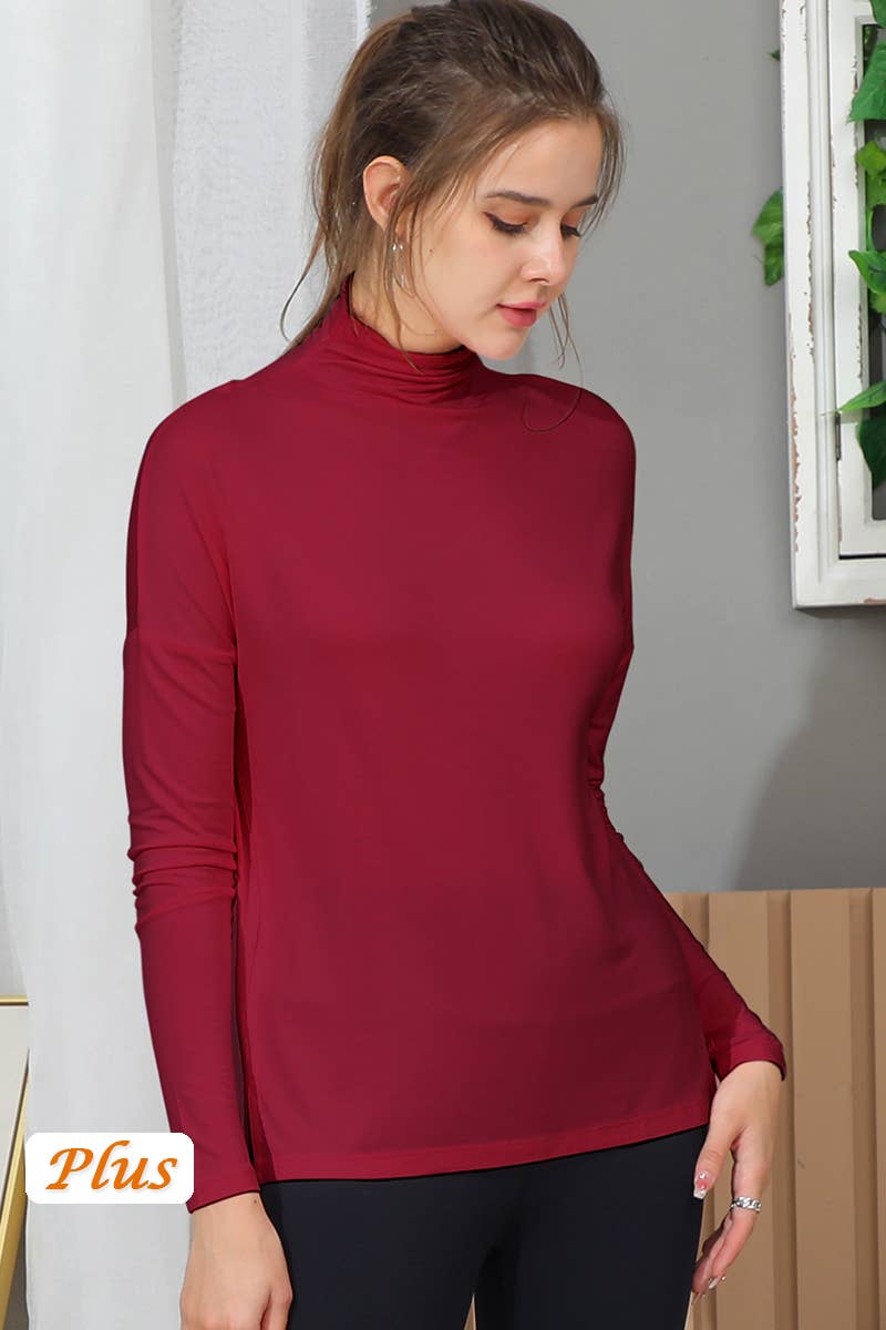 Lily Clothing - Wholesale Knit Top - Women's - SOLID COLOR LONG SLEEVED HIGH NECK T SHIRT_CWTTL14383