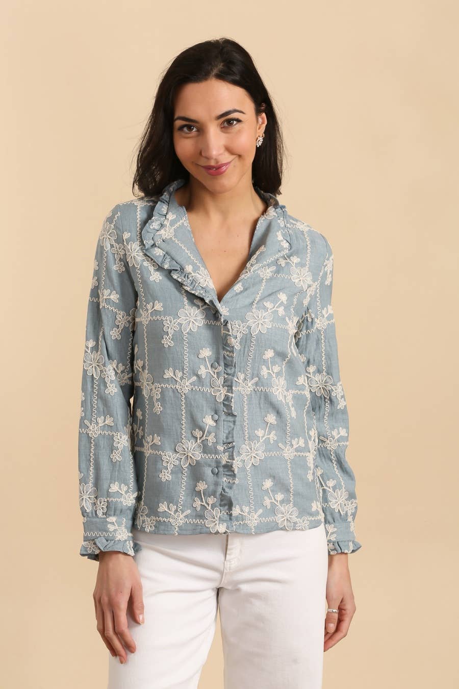 LOVIE & CO - Wholesale Button Down Shirt - Women's - Embroidered floral blouse - 4866T-CAITLIN1