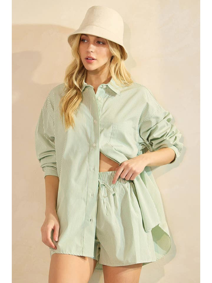 mittoshop - Wholesale Lounge Set - Women's - STRIPED SHIRT AND SHORTS SET18