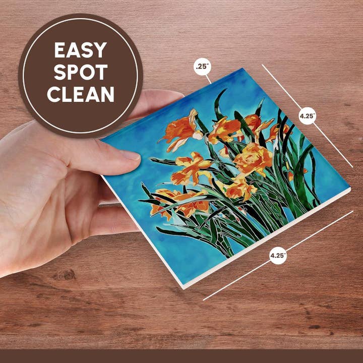 3dRose - Wholesale Coasters - 3dRose, Blooming Golden Daffodils Bold Line Art, Coaster6