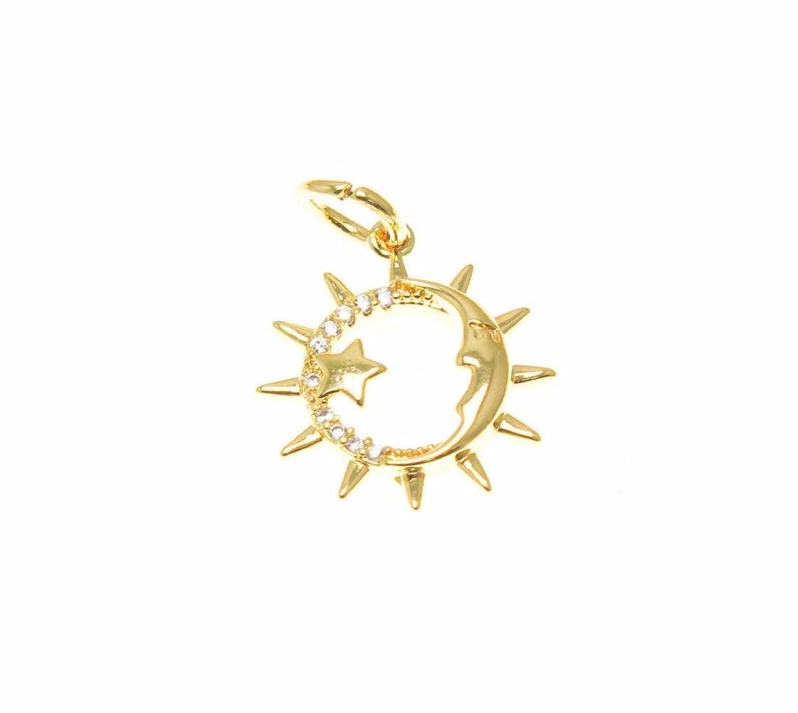 Jewel Pledge - Wholesale Individual Charm/Pendant - 18k Gold Sun and Moon CZ Celestial Lover Pendant CPG23460