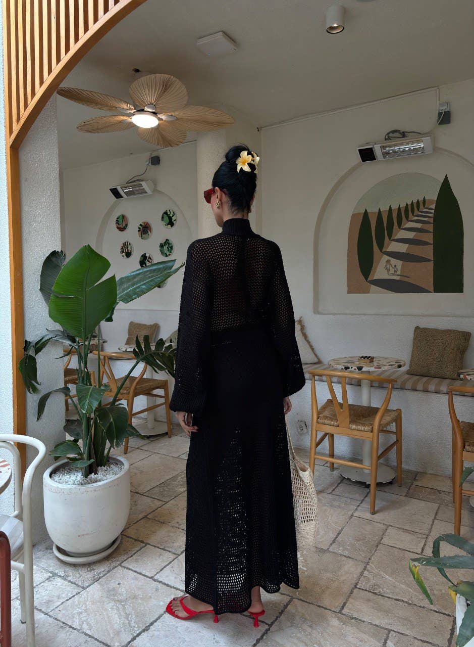 Design company-Fatma Balkir - Vendita all'ingrosso Vestito - Donna - Abito Lungo in Maglia con Scollo a V Profondo e Colletto Strutturato-boho7