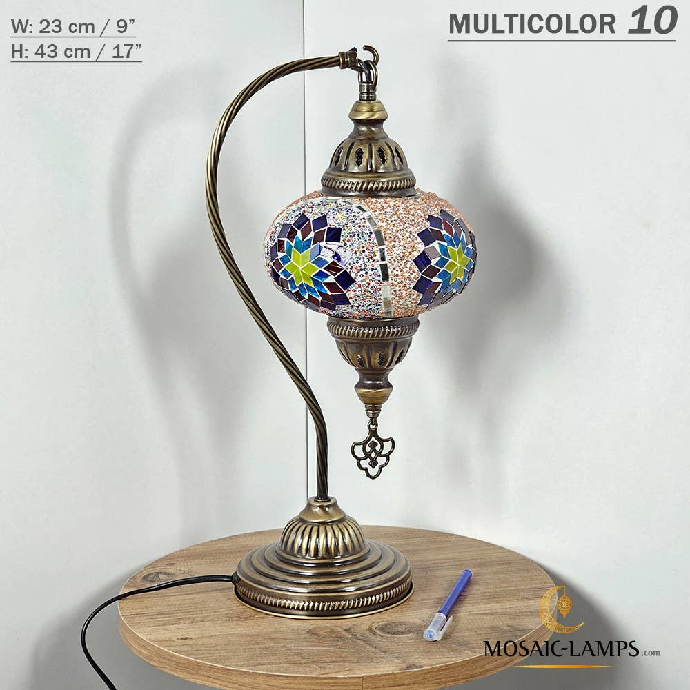 Mosaic Lamps - Wholesale Accent/Desk Lamp - 10+Colors - Gooseneck Large Globe Mosaic Table Lamp, Turkish49