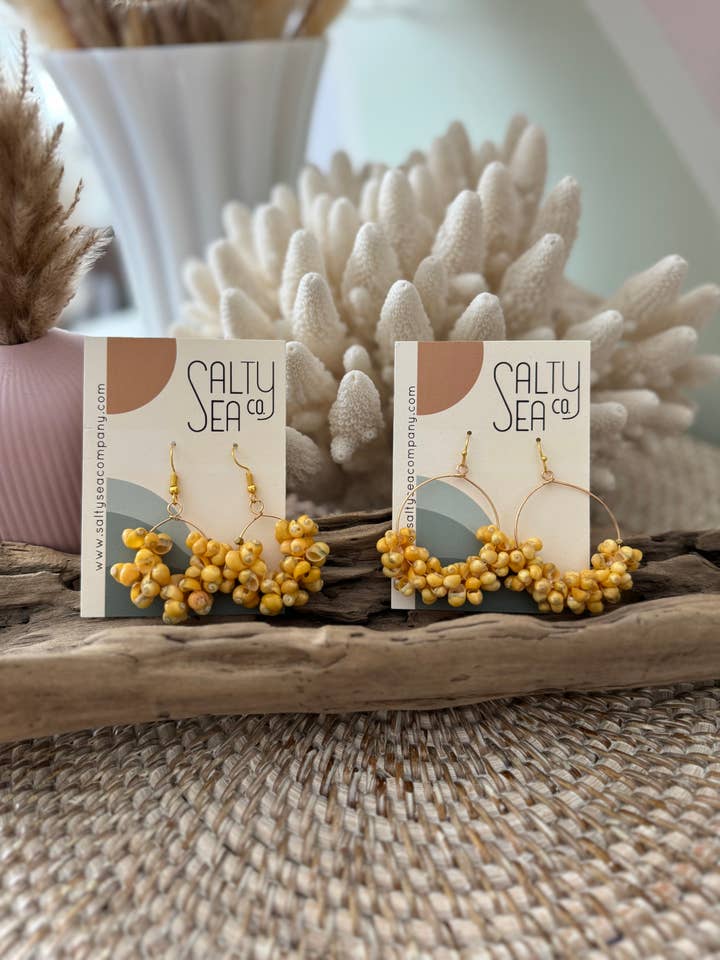 Yellow Mongo Shell Hoop Earrings - Set of 2 for wholesale by Salty Sea Company