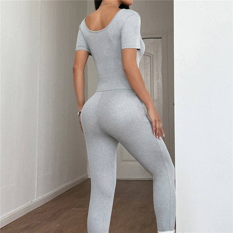 OceanusSwim – wholesale Activewear set – Women′s – Pure Fit Solid Sport Short Sleeve Pants Set4