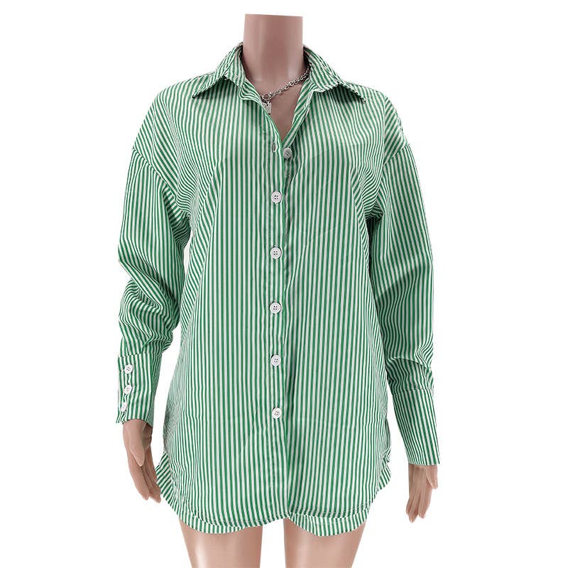 Rosa Clothing - Wholesale Top & Short Set (NOT Loungewear) - Women's - classic striped long sleeve shirt & short set holiday dressy5