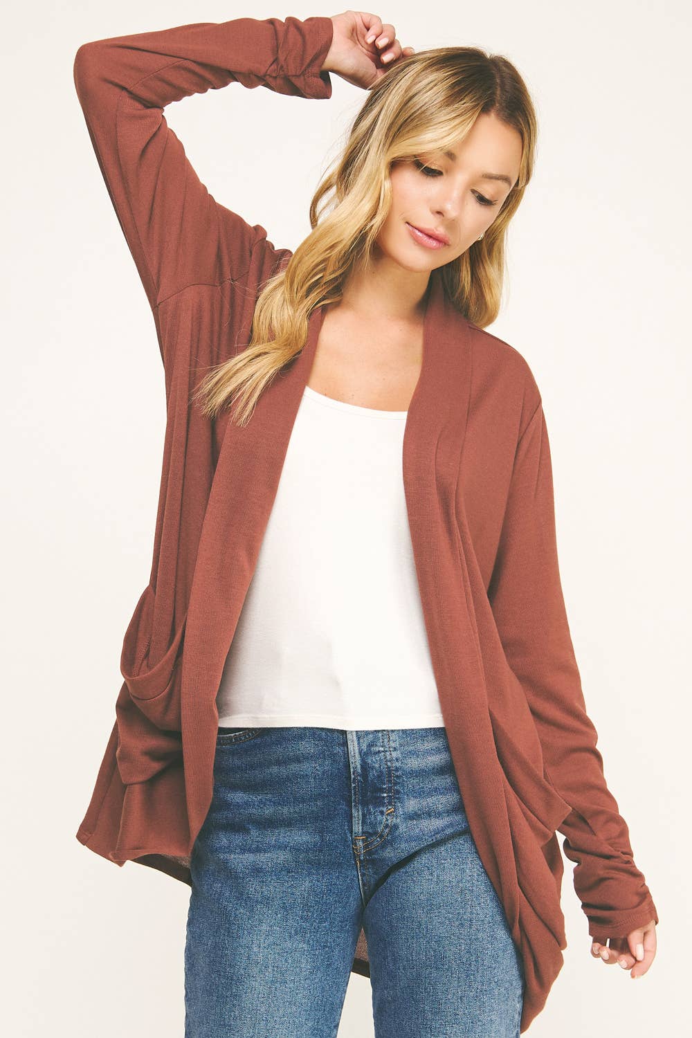 Winslow Collection - Wholesale Cardigan - Women's - SOFT WRAP SHIRRED SIDE OPEN CARDIGAN2